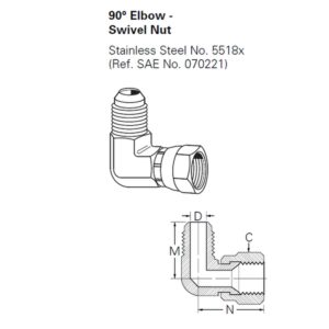 Hydraulic  adaptor Elbow 90 Deg. JIC male 1/2 Inch- JIC Female 1/2 Inch